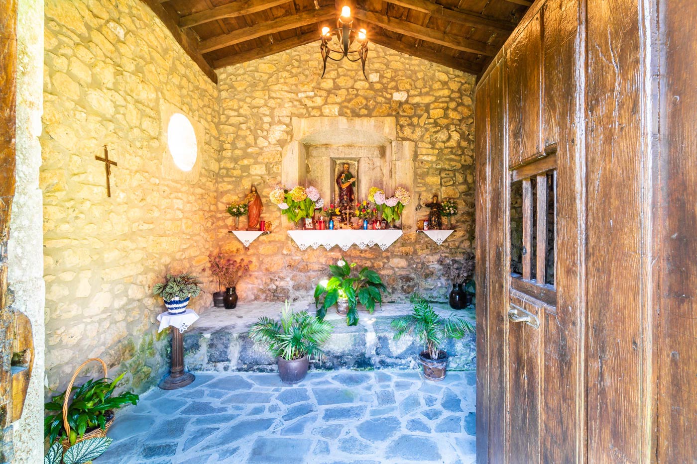 Inside the chapel which belongs to the farmstead