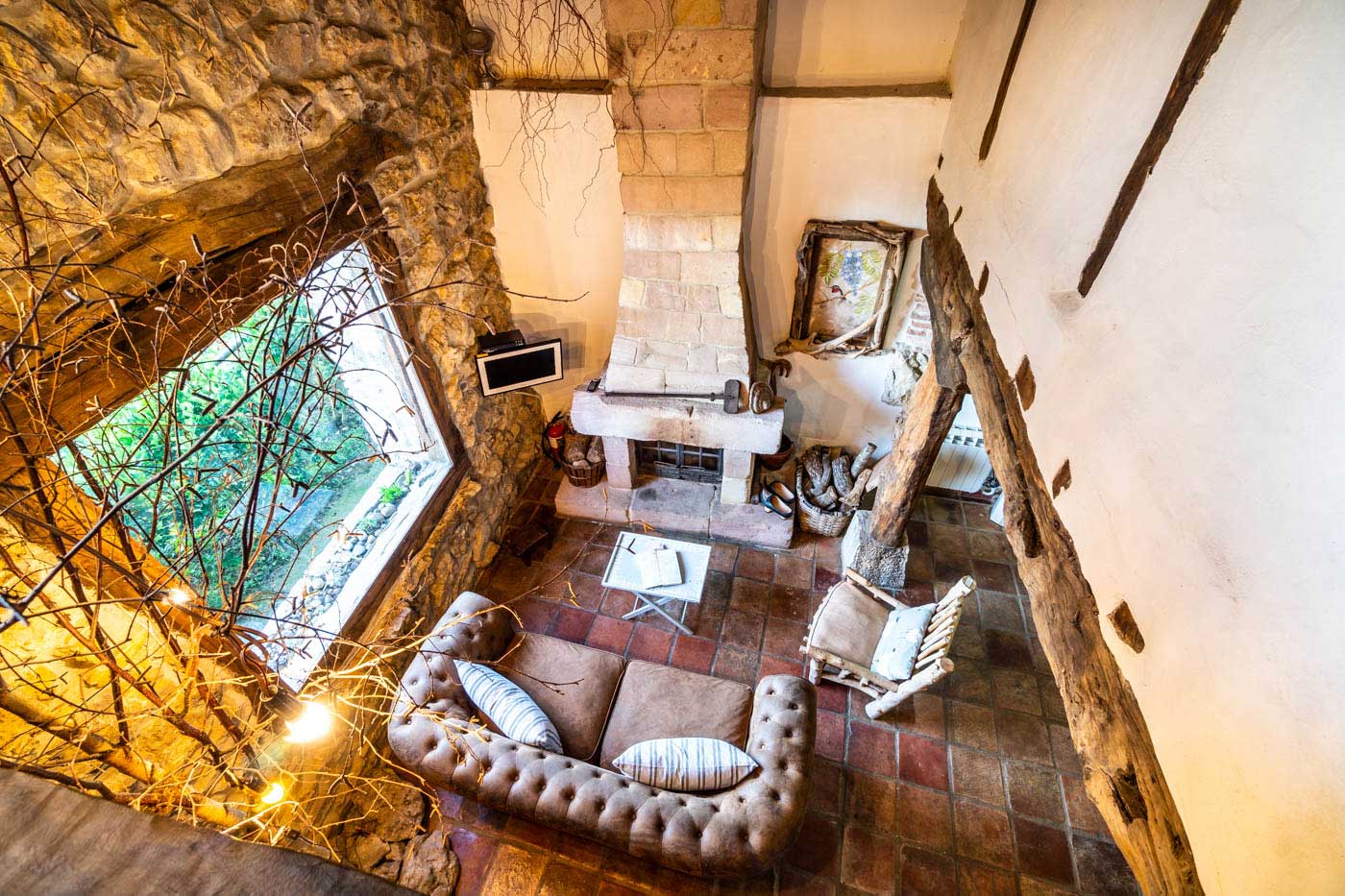 Living area from gallery with balcony