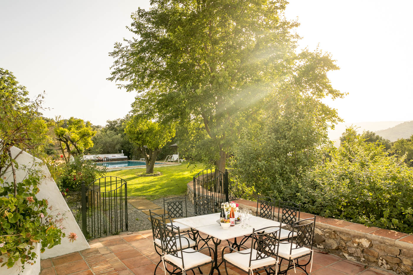 Front terrace leads to pool area