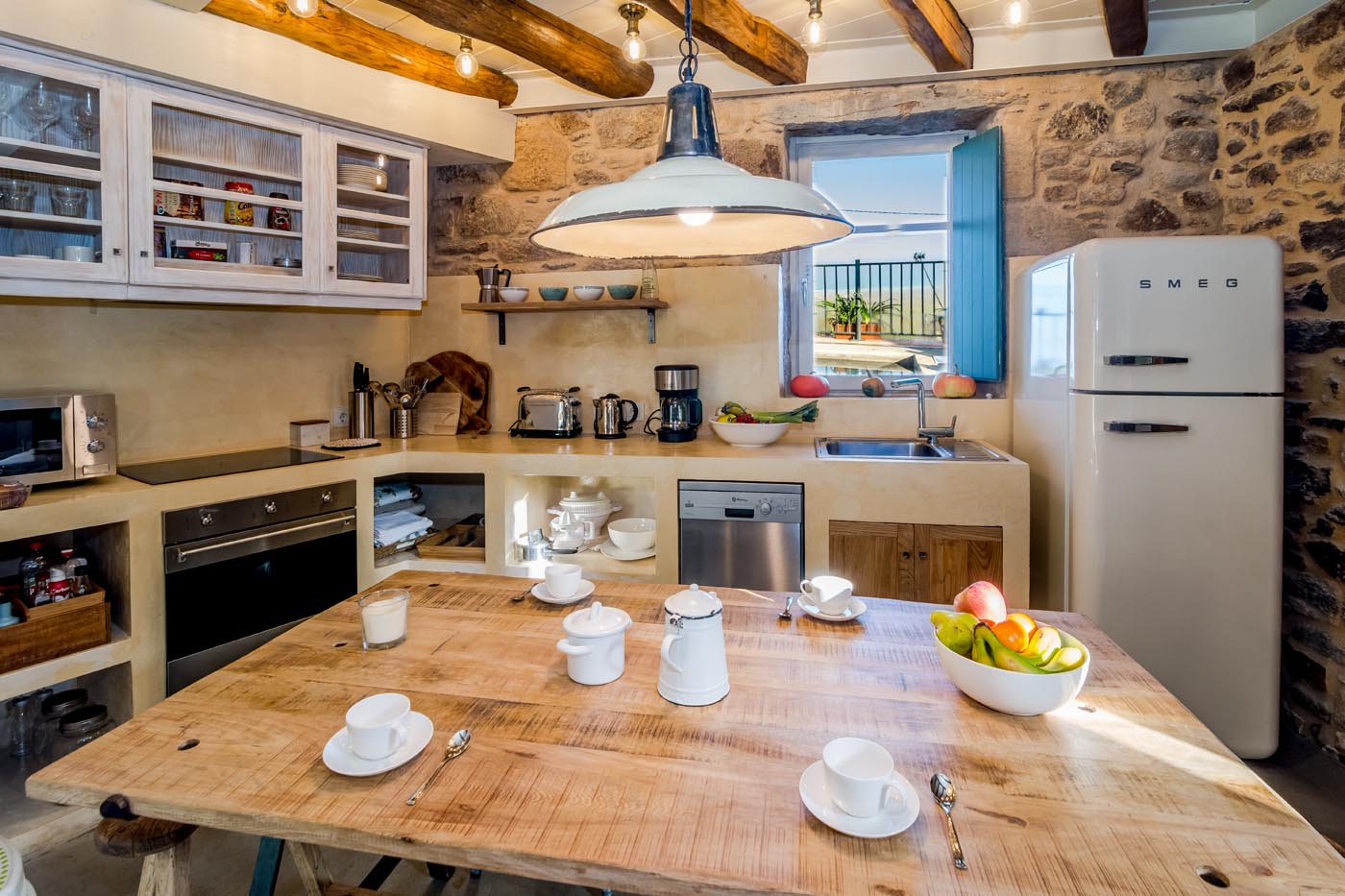 Well equipped kitchen with sea views