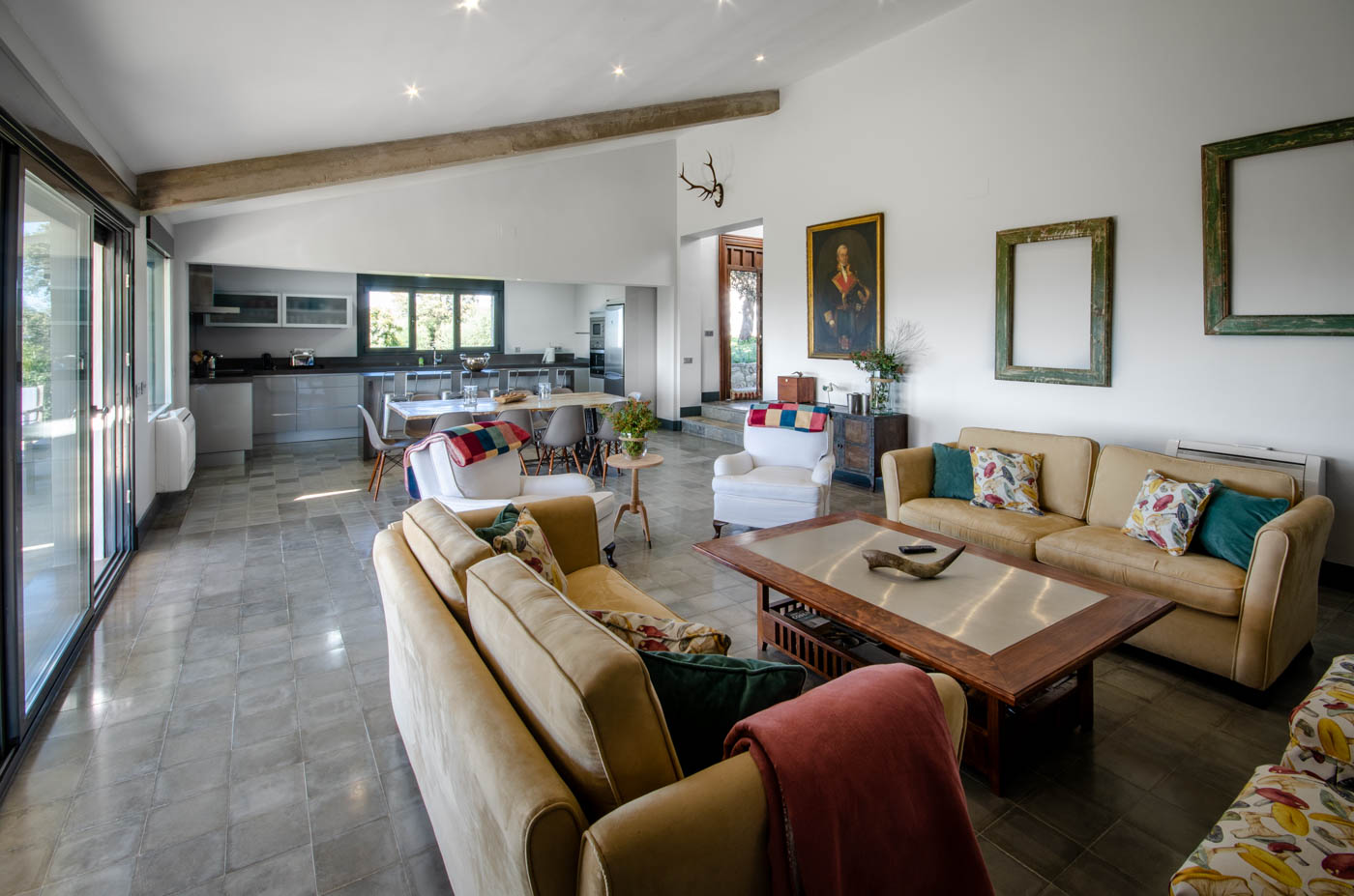 Living / dining area with kitchen at the end 