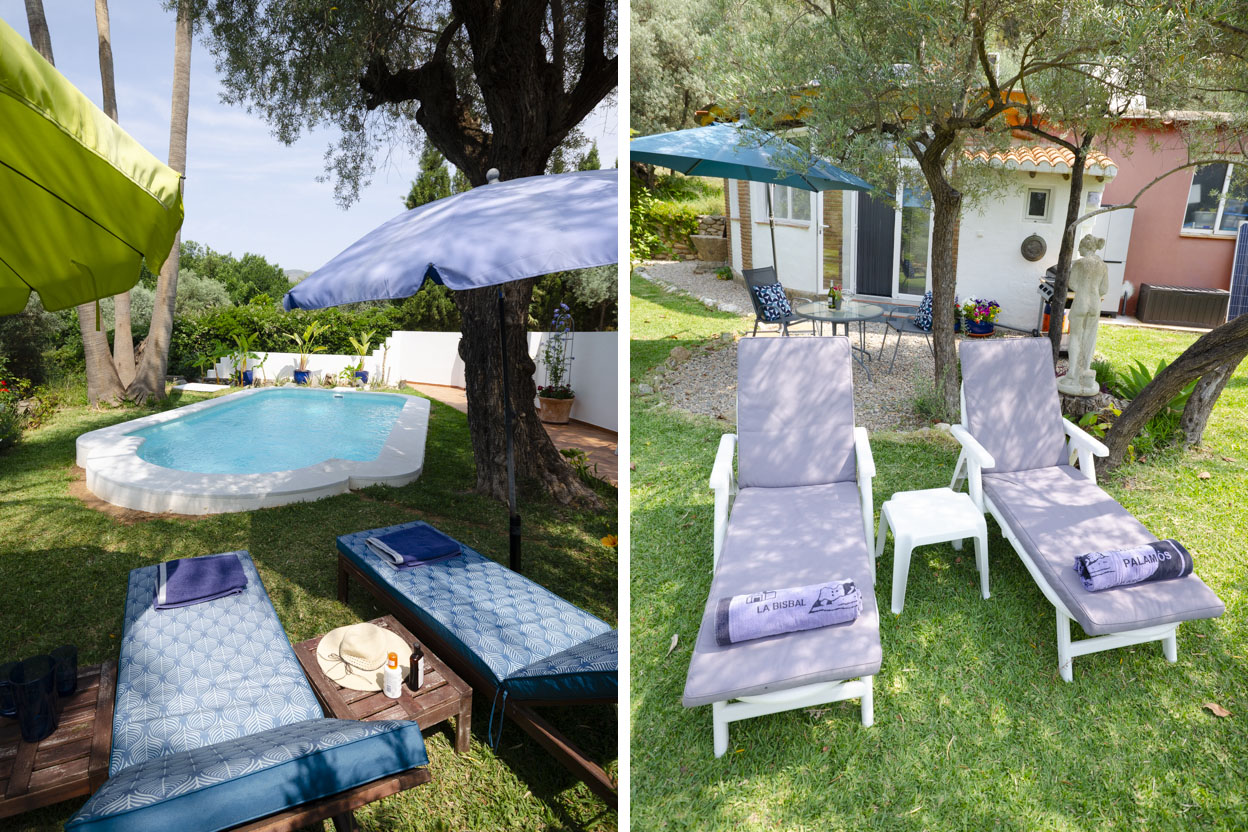 Zona de piscina a 20 metros del estudio y sus jardines