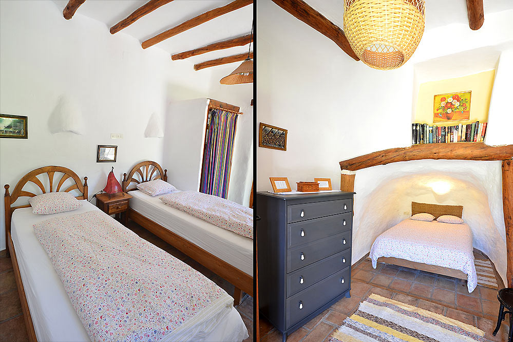 Beamed ceiling in bedrooms