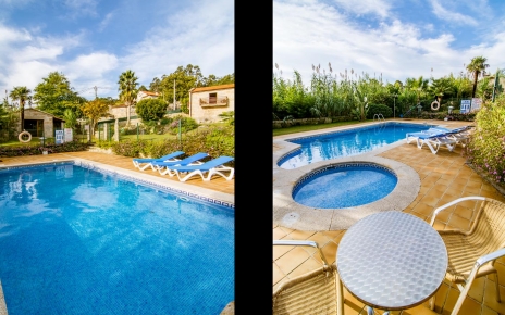 Piscina privada con características de seguridad y tumbonas