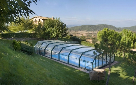 The gated pool is covered and heated for winter swims