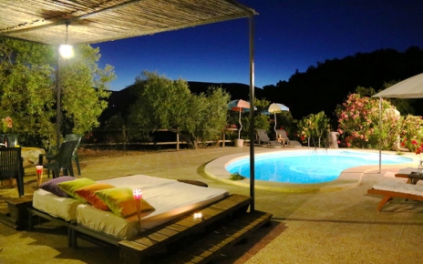 Pool area at night