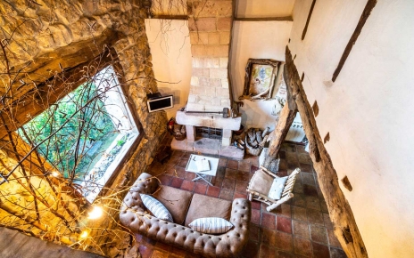 Living area from gallery with balcony