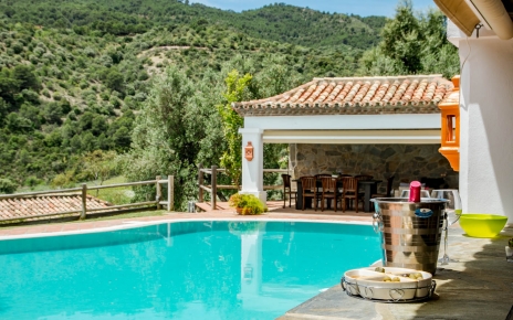 Pool seen from outdoor kitchen