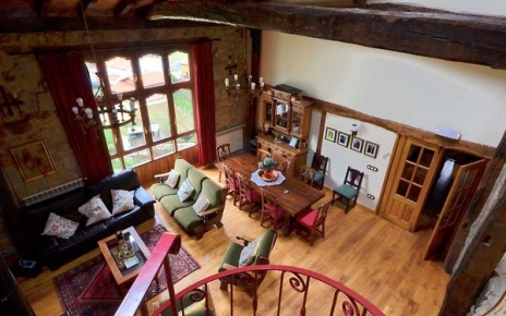 High-ceilinged living area with views 
