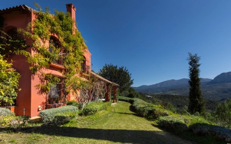 Jardines con césped alrededor de la propiedad