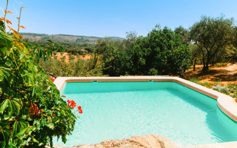 Piscina de buen tamaño con vistas
