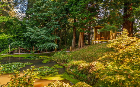 Reading cabin by one of the ponds