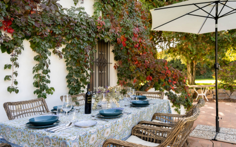 Outdoor dining areas by main house